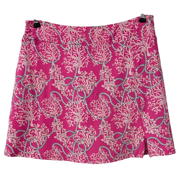 Lulu-B Pants - Lulu B Pink Coral Rope Nautical Skort Pickleball Golf Chic Resort Wear UPF 50 M